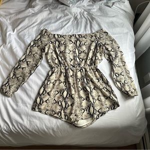 Off Shoulder and Open Back Snake Skin Romper